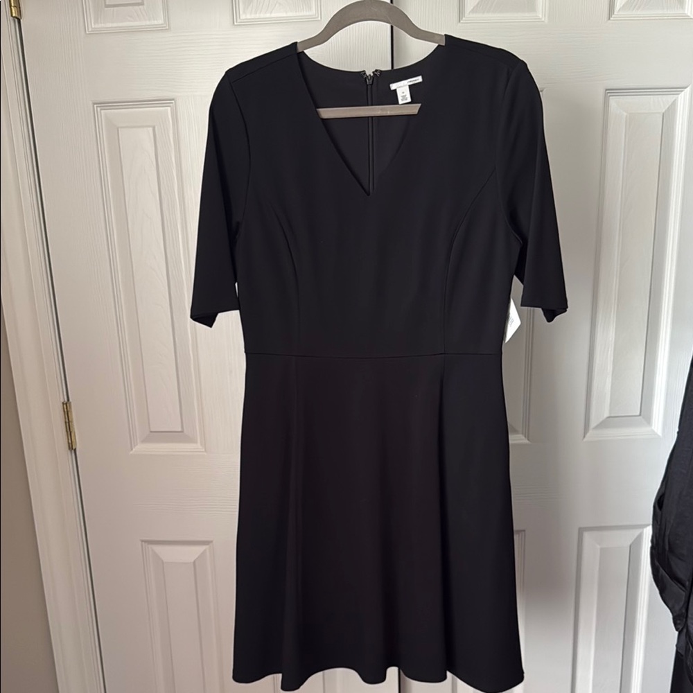 NWT Halogen Black V-Neck A-Line Midi Dress